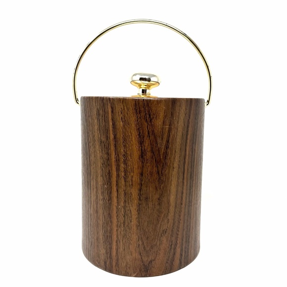 Vintage Kraftware Brown Vinyl Ice Bucket with Gold Lid and Handle Very Cool! - Picture 1 of 9